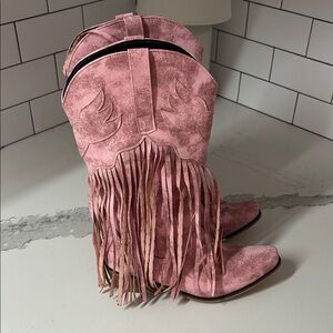 Pink Fringe Western Boots